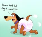 anthro augie_doggie_and_doggie_daddy big_diaper blush canid canine canis crawling dachshund diaper doggie_daddy domestic_dog fang29 fangy29 hanna-barbera hi_res hunting_dog male mammal paws poofy_diaper solo tail text