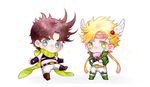  bad_id bad_twitter_id blonde_hair blue_eyes brown_hair caesar_anthonio_zeppeli chibi crop_top green_eyes green_jacket head_wings jacket jojo_no_kimyou_na_bouken joseph_joestar_(young) medemoisellecu midriff multiple_boys scarf 