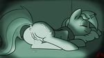  anus bed butt cradeelcin cum cutie_mark equine eyes_closed female feral friendship_is_magic horn horse lying lyra_(mlp) lyra_heartstrings_(mlp) mammal monochrome my_little_pony night_vision nude on_front pillow pony pussy pussy_juice signature sleeping smile solo unicorn wet_dream wet_dreams 