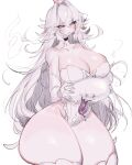  1girl bare_shoulders breasts collarbone ghost highres large_breasts long_hair mario_(series) princess_king_boo saliva simple_background solo thick_thighs thighs tongue usa37107692 very_long_hair white_hair wide_hips 