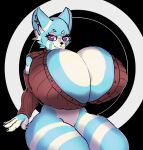 anthro arctic_fox big_breasts blue_body blue_fur breasts canid canine cleavage clothed clothing cristhecat female fox fur huge_breasts looking_at_viewer mammal massive_breast purple_eyes solo stripes_fur sweater thick_thighs topwear white_body white_fur wide_hips
