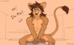 anthro athletic athletic_male eyewear felid flaccid genitals glasses hi_res lion male mammal milo_(monkeyspirit) monkeyspirit nipples nude open_mouth pantherine penis sitting solo