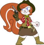 2017 4_fingers alpha_channel american_red_squirrel anthro biped black_eyebrows black_eyelashes blue_eyes boots bottomwear breasts brown_belt brown_bottomwear brown_clothing brown_gloves brown_handwear brown_hat brown_headwear brown_skirt buckteeth chokovit_(artist) clothed clothed_anthro clothed_female clothing colored cowboy cowboy_hat digital_drawing_(artwork) digital_media_(artwork) eyebrow_through_hair eyebrows female female_anthro fingers fluffy fluffy_tail footwear freckles front_view full-length_portrait fur gloves green_kerchief green_neckerchief gun hair handgun handwear hat headgear headwear hi_res holding_gun holding_handgun holding_object holding_revolver holding_weapon kerchief lasso lauren_dubois long_tail looking_aside mammal markings neckerchief no_pupils one_glove orange_freckles orange_hair orange_tail pattern_clothing pattern_shirt pattern_topwear pawpads pine_squirrel polka_dots pop_gun portrait ranged_weapon red_clothing red_nose red_pawpads red_shirt red_topwear revolver rodent sciurid shirt simple_background skirt solo spots spotted_clothing spotted_shirt spotted_topwear squirrel_tail standing striped_markings striped_tail stripes tail tail_markings tan_boots tan_clothing tan_footwear tan_topwear tan_vest teeth topwear toy toy_gun translucent translucent_hair transparent_background tree_squirrel vest weapon white_body white_fur white_markings white_stripes