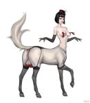 anus artist_name atomx bra breasts clothing equid equine female flower genitals gloves handwear hat headgear headwear hi_res horse legwear looking_at_viewer mammal nude pasties plant pussy raised_tail rose_(flower) simple_background solo stockings tail taur teats underwear white_background