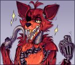 ambiguous_gender animatronic anthro exposed_endoskeleton five_nights_at_freddy&#039;s foxy_(fnaf) fur gold_(metal) gold_tooth hook hook_hand looking_at_viewer machine red_body red_fur robot scottgames simple_background solo srpayt0n