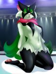 2023 3_toes absurd_res anthro black_body black_eyelashes black_fur blurrypanda breasts clitoris feet female fingers full-length_portrait fur generation_9_pokemon genitals green_body green_ears green_fur green_pussy half-closed_eyes hi_res kneeling looking_at_viewer medium_breasts meowscarada narrowed_eyes navel nintendo nude nude_anthro nude_female pawpads pink_eyes pink_inner_ear pink_nose pink_pawpads pinup pokemon pokemon_(species) portrait pose pseudo_clothing pseudo_mask pussy red_clitoris red_inner_pussy solo toes