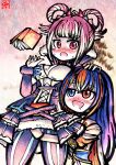  2girls absurdres alear_(female)_(fire_emblem) alear_(fire_emblem) blue_hair blue_pantyhose braid breasts cleavage cross-laced_clothes cross-laced_dress crossed_bangs crown_braid dress facial_mark fire_emblem fire_emblem_engage folded_twintails grabbing grabbing_another&#039;s_breast groping hair_flaps hair_rings heart heart_facial_mark heterochromia highres hortensia_(fire_emblem) long_hair medium_breasts multicolored_hair multiple_girls neriedor pantyhose red_hair striped striped_dress tiara two-tone_hair two-tone_pantyhose vertical-striped_dress vertical_stripes very_long_hair yuri 