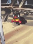 ambiguous_gender black_body black_fur detailed_background feral fur generation_7_pokemon hi_res litten nettsuu nintendo pokemon pokemon_(species) quadruped red_body red_fur sand solo yellow_eyes