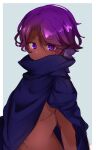  1boy colored_eyelashes commentary cookie_run dark-skinned_male dark_skin flower hair_flower hair_ornament highres humanization lilac_cookie looking_at_viewer male_focus purple_eyes purple_hair short_hair solo topless_male user_vzpk8572 