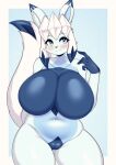absurd_res anthro belly big_breasts blue_body blue_eyes blue_fur blush blush_lines breasts eeveelution featureless_breasts featureless_crotch female fur generation_4_pokemon glaceon hi_res huge_breasts huge_thighs looking_at_viewer multicolored_body multicolored_fur navel nintendo nude pokemon pokemon_(species) slightly_chubby slightly_chubby_anthro slightly_chubby_female smile solo standing tail tailzkim thick_thighs unknown_character white_body white_fur wide_hips