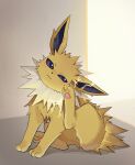  black_eyes colored_sclera electricity full_body highres jolteon kaminokefusa no_humans pawpads pokemon pokemon_(creature) pokemon_frlg purple_sclera yellow_fur 