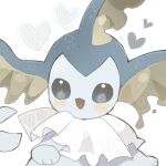  animal_focus black_eyes blush_stickers fang happy heart highres no_humans open_mouth ovoip pokemon pokemon_(creature) simple_background skin_fang smile solo twitter_username upper_body vaporeon white_background 