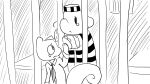 16:9 animal_crossing anthro bodily_fluids clothed clothing crying dragonweirdo duo elephantid hi_res male mammal marshal_(animal_crossing) monochrome nintendo prison prison_bars prison_cell prison_uniform prisoner proboscidean rodent sciurid tail tears tree_squirrel widescreen