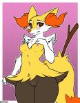 2024 3_fingers anthro areola artist_name belly big_eyes big_tail black_body black_eyebrows black_eyelashes black_fur black_legs black_lips black_pussy black_skin black_tuft blush blush_lines border braixen breasts bruhsugga cheek_tuft chest_tuft curvy_figure digital_media_(artwork) dipstick_tail dotted_background ear_tuft embarrassed eyebrows eyelashes facial_tuft female fingers flat_colors fluffy fluffy_tail fox_tail frown frowning_at_viewer fur furaffinity furaffinity_logo generation_6_pokemon genitals glistening glistening_eyes gradient_background hand_on_breast hand_on_chest head_tuft hi_res hourglass_figure inner_ear_fluff lips looking_at_viewer markings navel nintendo nipples no_shading nude nude_anthro nude_female orange_inner_ear orange_inner_ear_fluff orange_nose orange_tail_tip orange_tuft outline pattern_background paws pink_areola pink_background pink_blush pink_nipples pink_pussy pokemon pokemon_(species) pose presenting presenting_breasts presenting_genitalia presenting_pussy pupils pussy raised_arm red_eyes red_pupils shy simple_background slim small_areola small_breasts small_nipples small_waist solo standing stick stick_in_tail tail tail_markings thick_eyelashes thick_thighs tuft twitter twitter_handle twitter_logo warm_colors white_arms white_cheek_tuft white_chest_tuft white_fingers white_hands white_head white_neck white_outline white_paws white_tuft wide_hips yellow_belly yellow_body yellow_breasts yellow_chest yellow_ears yellow_fur yellow_head yellow_tail yellow_tuft