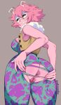  1girl absurdres antennae anus ashido_mina ass ass_focus ass_grab badlavender black_sclera bodysuit boku_no_hero_academia breasts clitoral_hood clitoris clitoris_peek clitoris_sleeve colored_sclera colored_skin crotch_cutout crotchless crotchless_pants exposed_clitoris female_pubic_hair from_behind grabbing grabbing_own_ass grin half-closed_eyes hands_on_ass hands_on_own_ass high-waist_sideboob highres looking_at_viewer looking_down mask md5_mismatch mooning naughty_face no_panties pants pink_hair pink_skin presenting pubic_hair pussy pussy_peek seductive_smile shiny_skin sideboob signature simple_background smile smirk solo spread_anus spread_ass spreading standing thick_thighs thighs torn torn_bodysuit torn_clothes yellow_eyes 