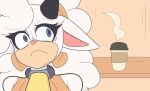 absurd_res anthro beverage bovid caprine coffee female fur hi_res horn idw_publishing lanolin_the_sheep_(sonic) mammal pink_nose sega sh1vss sheep solo sonic_the_hedgehog_(comics) sonic_the_hedgehog_(idw) sonic_the_hedgehog_(series) white_body wool_(fur)