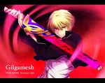  bad_id bad_pixiv_id blonde_hair casual character_name copyright_name ea_(fate/stay_night) fate/stay_night fate_(series) gilgamesh letterboxed male_focus red_eyes solo uka_(color_noise) weapon 