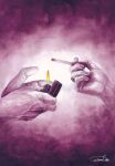  2others artworksmil cigarette dark holding holding_cigarette holding_lighter light lighter multiple_others original painting_(medium) signature still_life traditional_media watercolor_(medium) 