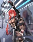  1girl absurdres bdsm bound breasts car commission egg_vibrator female_ejaculation hair_ornament hairclip highres latex long_hair maho_shi_ma medium_breasts motor_vehicle neptune_(series) orange_eyes red_eyes red_hair reflection restrained sex_toy shin_jigen_game_neptune_vii solo standing standing_on_one_leg stripper_pole tennouboshi_uzume twintails very_long_hair vibrator 