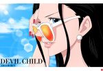  1girl black_hair blue_eyes chris_re5 close-up earrings english_commentary jewelry letterboxed long_hair looking_to_the_side nico_robin one_piece pink_lips profile red_nails sidelocks sky smile solo sunglasses 