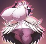 absurd_res anthro areola_outline avian beak big_breasts bird breasts clothing dress female fingerless_gloves genitals gloves glowing glowing_eyes handwear helluva_boss hi_res huge_breasts huge_hips huge_thighs hyper hyper_breasts jaeh legwear looking_at_viewer nipple_outline non-mammal_breasts open_beak open_mouth owl owl_demon pink_sclera pussy solo stella_(helluva_boss) thick_thighs thigh_highs white_body white_eyes wide_hips