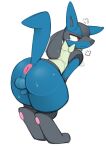 anthro bodily_fluids butt crying generation_4_pokemon genitals hi_res leaning leaning_forward lucario male nintendo penis pokemon pokemon_(species) presenting presenting_hindquarters simple_background small_penis solo tears torafuta white_background