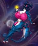 abs absurd_res anthro big_breasts breasts bulge clothing fish galaxy herm hi_res huge_breasts hyper hyper_breasts intersex latex latex_clothing lavochnica macro marine muscular pinup planet pose power shark solo space