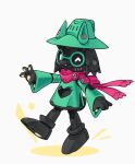 &lt;3 2019 anthro black_fingers black_hands black_legs bovid caprine clothed clothing deltarune eyewear full-length_portrait glasses goat green_clothing green_headwear green_topwear headgear headwear lordyanyu machine mammal pink_scarf portrait ralsei robot round_glasses scarf simple_background solo topwear undertale_(series) white_background