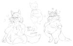 2023 6_nipples anthro belly big_belly big_breasts black_and_white blush breasts capcom claws eyewear felid felyne female finger_claws fluffy fluffy_tail glasses grammeowster_chef hands_on_hips hands_on_own_hips hi_res hindpaw long_tail lynian mammal mature_anthro mature_female mhdrawin monochrome monster_hunter multi_nipple nipples overweight overweight_anthro overweight_female palico paws sketch smile solo tail thick_thighs wide_hips