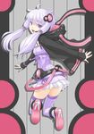 from_behind long_hair looking_at_viewer looking_back open_mouth panties purple_eyes purple_hair smile solo t2r thighhighs underwear vocaloid voiceroid yuzuki_yukari 