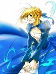  ahoge artoria_pendragon_(all) bad_id bad_pixiv_id blonde_hair dress excalibur fate/zero fate_(series) green_eyes invisible_air meroo_(zest) saber solo sword weapon 