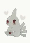  animal_focus blush_stickers commentary expressionless full_body grey_background heart highres larvitar no_humans ovoip pokemon pokemon_(creature) red_eyes simple_background sitting solo twitter_username 