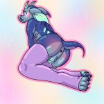 agender ambiguous_gender anthro anus butt buttcheecks canid canine canis clothing demon domestic_dog genitals glistening glistening_body hi_res invalid_tag legwear mammal outerspace pastel pussy pussy_wet slightly_chubby solo space thigh_highs tights trippytrashboi