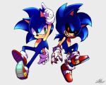 5:4 anthro back_to_back blood blood_on_hand blue_body blue_fur bodily_fluids clothing creepy creepypasta duo eulipotyphlan evil_grin eye_contact footwear fur gloves green_eyes handwear hedgehog looking_at_another male mammal nightmare_fuel pose red_eyes sega shoes smile sonic.exe sonic.exe_(creepypasta) sonic_the_hedgehog sonic_the_hedgehog_(series) ziver-chen