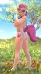 3d_(artwork) anthro anthroponiessfm biped breasts butt digital_media_(artwork) equid equine eyelashes female hair hasbro hi_res looking_at_viewer mammal mlp_g5 multicolored_hair my_little_pony nipples nude outside pupils solo sunny_starscout_(mlp) two_tone_hair