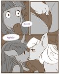  anthro anthrofied applejack_(mlp) comic cowboy_hat dialog duo english_text equine female freckles friendship_is_magic hat horn horse ice_pop kissing lesbian mammal monochrome my_little_pony open_mouth pony rubbing surprise swimsuit text tiki_san twilight_sparkle_(mlp) unicorn 