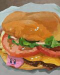 bread burger cheese commentary fast_food food food_focus highres in_food kirby kirby_(series) lettuce meat miclot no_humans tomato tomato_slice 