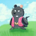2024 anthro black_body chibi clothed clothing cloud detailed_background gamba_no_bouken gamba_no_bouken_(series) hikari_gamba ichirou_(gamba_no_bouken) male mammal mouse murid murine outside rodent solo