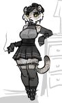 alpha_channel anthro biped black_bottomwear black_clothing black_hair black_skirt bottomwear breasts cigarette clothed clothing felid female fur goth grey_body grey_fur hair jam_(artist) mammal pantherine simple_background skirt solo tail tiger transparent_background
