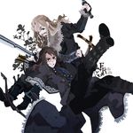  armor arrow bad_id bad_pixiv_id beard black_hair blonde_hair blue_eyes bow_(weapon) facial_hair fili kili_(the_hobbit) kuroihato long_hair multiple_boys quiver sword the_hobbit weapon 