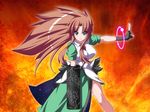  arm_cannon breasts dragon fal_(falketto) fingerless_gloves fusion gloves green_eyes hong_meiling large_breasts long_hair pose red_eyes red_hair reiuji_utsuho smile solo third_eye touhou weapon wings 