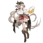  1girl alcohol anchor_ornament artist_request bandana beer beer_mug black_bandana black_ribbon boots breasts brown_corset brown_footwear brown_hair closed_mouth corset cup dagger dirndl full_body german_clothes girls&#039;_frontline hair_ribbon high_heel_boots high_heels highres holding holding_cup jewelry knife kord_(captain_kord)_(girls&#039;_frontline) kord_(girls&#039;_frontline) large_breasts light_brown_hair long_hair looking_at_viewer mug necklace off-shoulder_shirt off_shoulder official_alternate_costume official_art plaid plaid_skirt red_eyes red_skirt ribbon sheath shirt simple_background skirt smile solo standing thigh_pouch third-party_source transparent_background very_long_hair weapon 