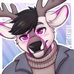 1:1 anthro antlers black_hair blush blush_lines clothed clothing deer eyebrows fur hair horn icon looking_at_viewer male mammal mytigertail purple_eyes smile smiling_at_viewer solo