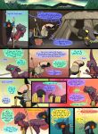 absurd_res comic dialogue dinosaur dragon dragonscape drekir dromaeosaurid fantasy female feral forest forl_(thepatchedragon) group hi_res hiker_(thepatchedragon) male melee_weapon plant polearm post-apocalyptic reptile scalie spear staff text thepatchedragon theropod tree village weapon