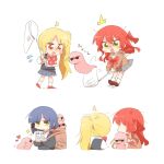  4girls ahoge blonde_hair blue_hair bocchi_the_rock! butterfly_net chibi cube_hair_ornament detached_ahoge gotoh_hitori gotoh_hitori_(tsuchinoko) green_eyes hair_ornament hand_net ijichi_nijika kessoku_band kita_ikuyo long_hair medium_hair multiple_girls net rebecca_(keinelove) red_eyes red_hair side_ahoge side_ponytail sparkle translation_request yamada_ryo yellow_eyes 