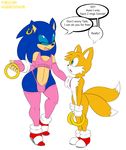  blue_eyes blue_hair bulge canine dialog ear_piercing english_text eyes_closed fox girly habbodude hair hedgehog male mammal miles_prower orange_hair piercing prostitute sega smile sonic_(series) sonic_the_hedgehog text thecon 