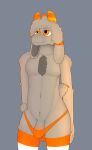 anthro body_hair bovid caprine chest_hair clothing floppy_ears fur fur_tuft genitals goat grey_body grey_fur gusta gusta_(gusta) hair hi_res horn legwear male mammal mostly_nude orange_clothing orange_eyes orange_horn orange_legwear orange_stripes orange_thigh_highs orange_underwear pattern_clothing pattern_legwear pattern_thigh_highs penis solo striped_clothing striped_legwear striped_thigh_highs stripes tail tenting thigh_highs thong tuft underwear