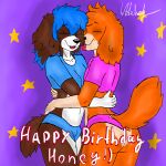 anthro belly blue_ear_tips blue_hair breasts brown_body brown_fur butt canid canine canis clothing cockapoo domestic_dog duo embrace english_text eyes_closed face_lick fur german_shepherd hair happy_birthday herding_dog hi_res higo_(higo22) hug intersex intersex/intersex intersex/male licking male mammal mixed_breed mobywidebody orange_body orange_fur panties pastoral_dog paw_patrol portuguese_water_dog simple_background smile text tongue tongue_out topwear tosha_(tosha68) underwear white_body white_fur yellow_body yellow_fur
