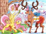  antlers arthropod backpack bent_over blush brown_fur butterfly cervine chopper clothing crossover cutie_mark deer duo equine female feral fluttershy_(mlp) friendship_is_magic fur green_eyes hair hat hooves horn horse insect irie-mangastudios male mammal my_little_pony one_piece outside pegasus pink_hair pony reindeer snow tony_tony_chopper tree wings 