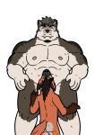 absurd_res anthro brown_body brown_fur butt canid canine canis cauda_(caudacaudoso) caudacaudoso_(artist) duo fur hands_on_hips hi_res looking_down looking_up male male/male mammal maned_wolf muscular muscular_male nude orange_body orange_fur size_difference tj_(wolfarsonist) wolf